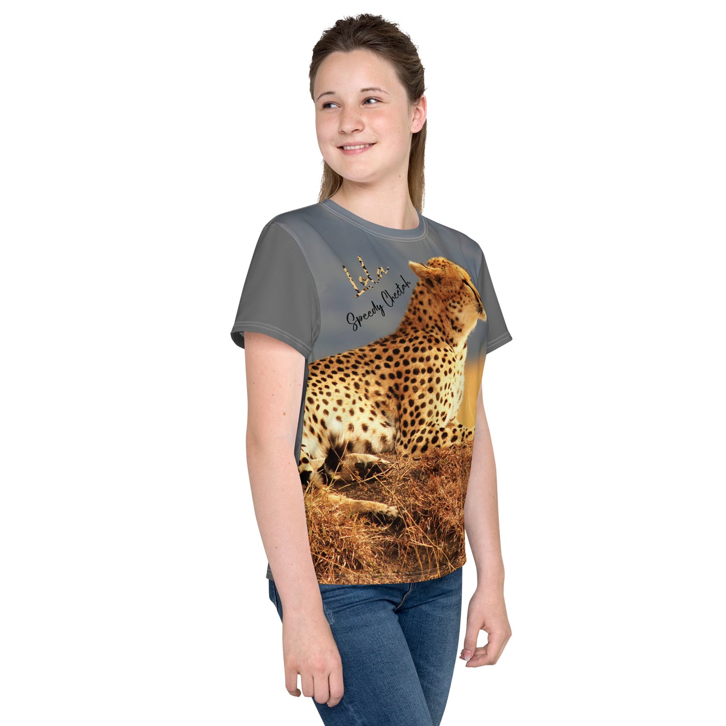 Speedy Cheetah by Lola Youth crew neck t-shirt